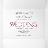 Cassis paarse initialen en ampersand, rozen bruilo drieluik uitnodiging (Binnenkant midden)