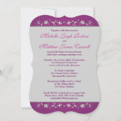 Cassis Paarse, Zilver, Bloemen, Harten Bruiloft Kaart (Achterkant)