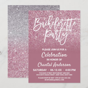 Cassis Pink Silver Faux Glitter Ombre Bachelorette Kaart