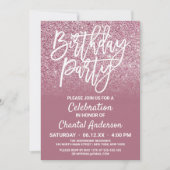 Cassis Pink Silver Faux Glitter Ombre Birthday Kaart (Voorkant)
