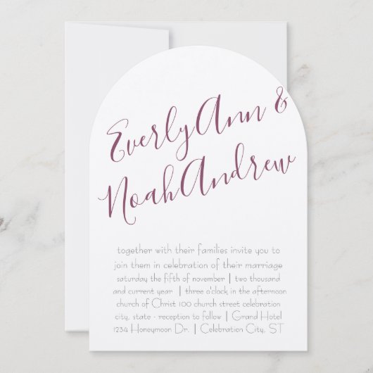Cassis Plum Paars Minimalist Typography Wedding Kaart (Voorkant)