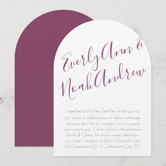 Cassis Plum Paars Minimalist Typography Wedding Kaart (Voorkant / Achterkant)