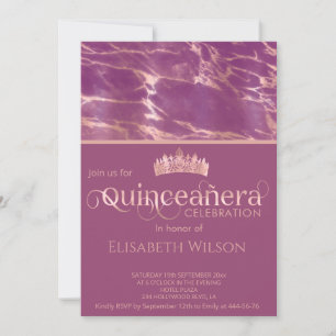 Cassis roos gouden marmeren tiara Quinceañera Kaart
