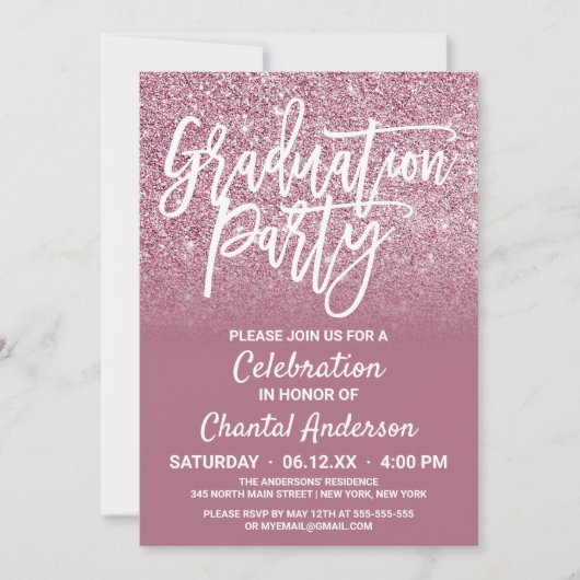Cassis roze Silver Faux Glitter Ombre Afstuderen Kaart (Voorkant)