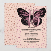 Cassis Roze Vlinder Glitter Confetti Quinceañera Kaart (Voorkant / Achterkant)