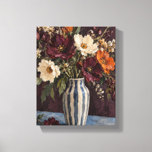 Cassis Wilde Bloemen in een Gestreepte Vaas Canvas Afdruk
