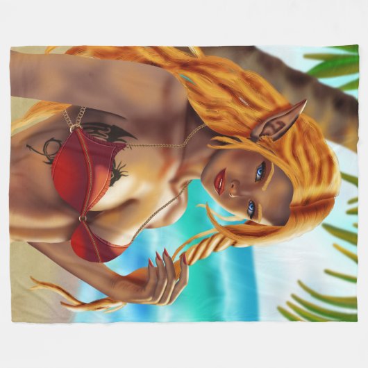 Cassja op het strand fleece deken (Voorkant (Horizontaal))