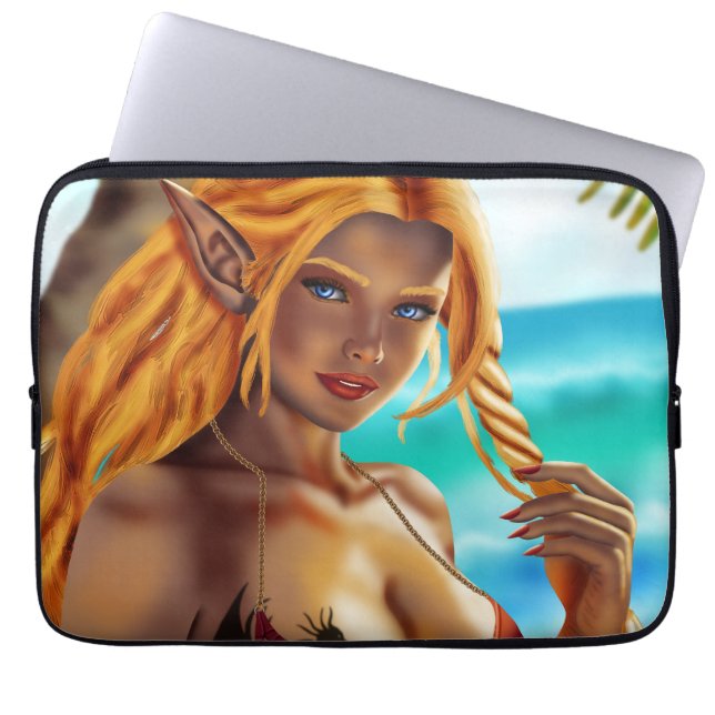 Cassja op het strand laptop sleeve (Voorkant)