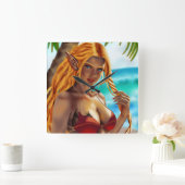 Cassja op het strand vierkante klok (Huis)