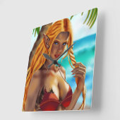 Cassja op het strand vierkante klok (Hoek)