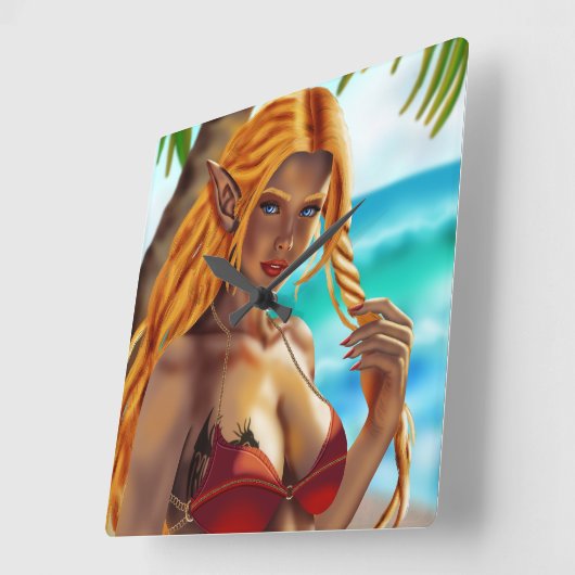 Cassja op het strand vierkante klok (Hoek)