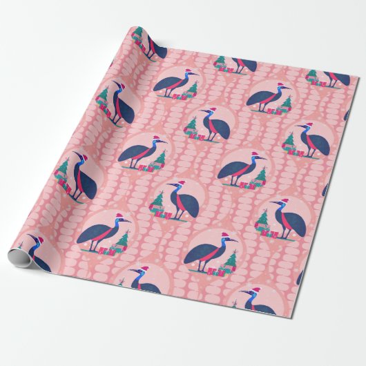Cassowary Christmas-patroon Cadeaupapier (Uitgerold)