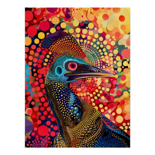Cassowary in Aboriginal Dot Art Style Perfect Poster (Voorkant)