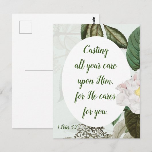 Cast your Cares, Anxiety, Worry Inspirational Briefkaart (Voorkant / Achterkant)