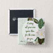 Cast your Cares, Anxiety, Worry Inspirational Vierkante Button 5,1 Cm (Voorkant /achterkant)
