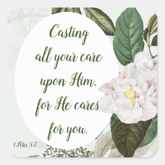 Cast your Cares, Anxiety, Worry Inspirational Vierkante Sticker (Voorkant)