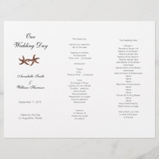 Castal Wedding Tri-Fold Starfish Couple-programma (Voorkant)