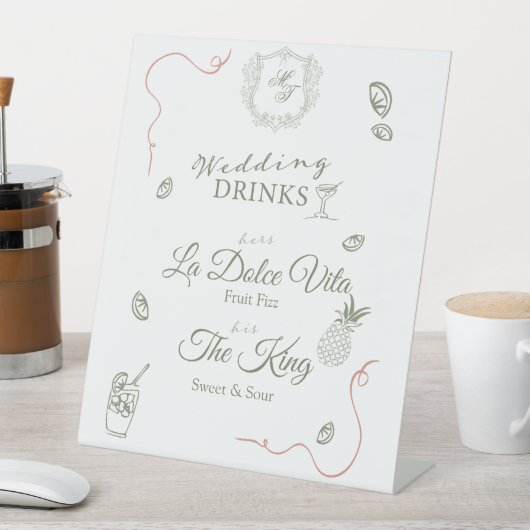 Caste Wedding Monogram Drinks Menu Reclamebord Met Voetstuk (Insitu)