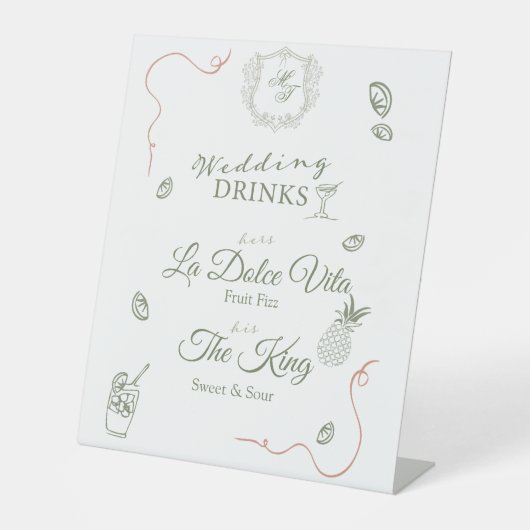Caste Wedding Monogram Drinks Menu Reclamebord Met Voetstuk (Voorkant)
