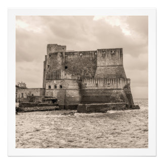 Castel dell'Ovo in sepia getint Foto Afdruk