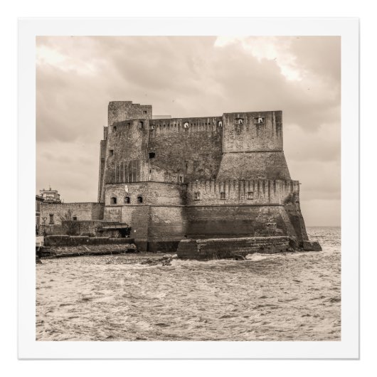 Castel dell'Ovo toned in sepia Foto Afdruk (Voorkant)