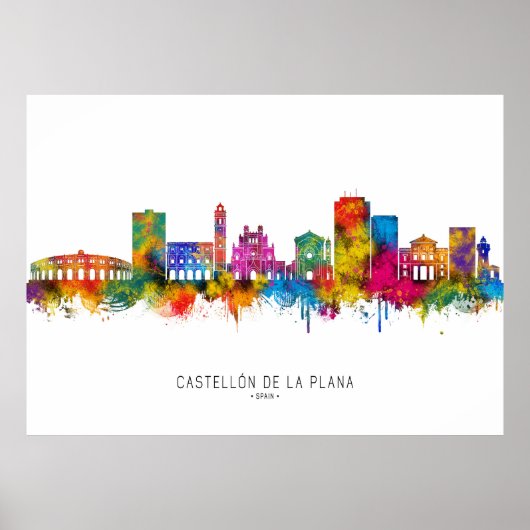 Castellón de la Plana Spanje Skyline Poster (Voorkant)