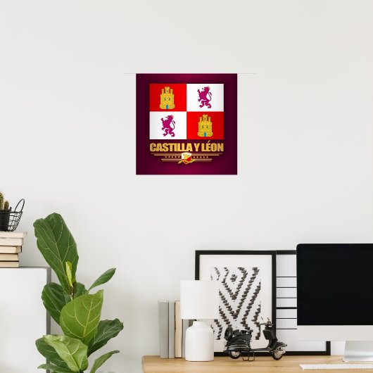 Castilla y Leon Flag Poster (Thuiskantoor)