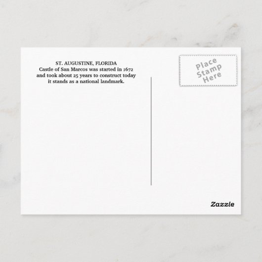 Castillo de San Marcos Briefkaart (Achterkant)