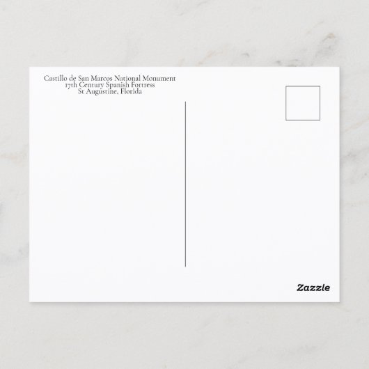 Castillo de San Marcos St Augustine Florida Travel Briefkaart (Achterkant)