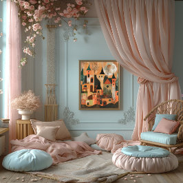 Castillo Encantado: Paisaje Folk y Naive Colorido Perfect Poster