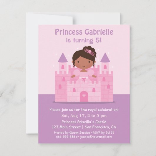 Castle African American Princess Birthday Party Kaart (Voorkant)