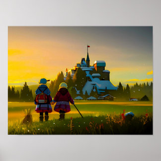Castle and Meadow Print Poster