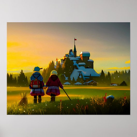 Castle and Meadow Print Poster (Voorkant)
