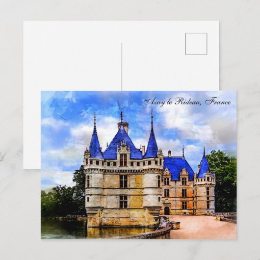 Castle Azay le Rideau, Loire Valley, Frankrijk. Briefkaart (Voorkant / Achterkant)