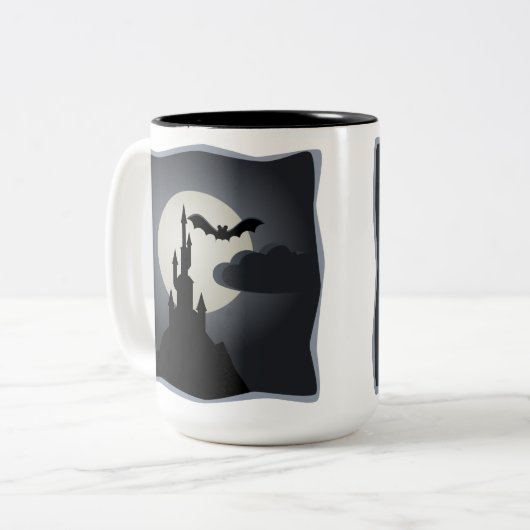 Castle, Bat en Full Moon Halloween Mok (Voorkant links)