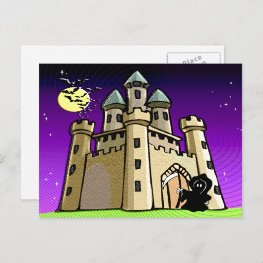 Castle Bats and Grim Reaper aan Castle Deuren Briefkaart (Voorkant / Achterkant)