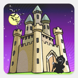 Castle Bats and Grim Reaper aan Castle Deuren Vierkante Sticker