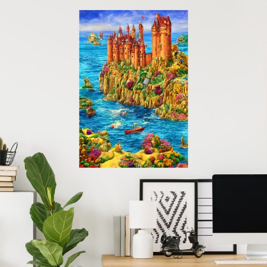 Castle bij het zee | AI Art Poster (Thuiskantoor)