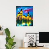 Castle bij Night Painting Poster (Thuiskantoor)