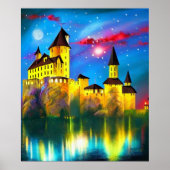 Castle bij Night Painting Poster (Voorkant)
