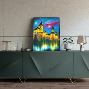 Castle bij Night Painting Poster