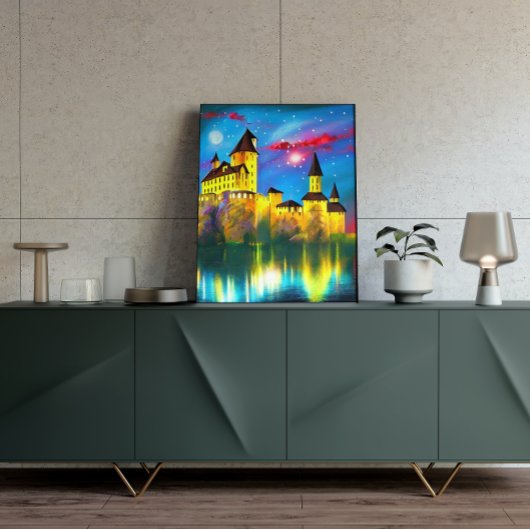 Castle bij Night Painting Poster