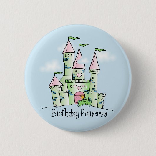 Castle Birthday Princess Ronde Button 5,7 Cm (Voorkant)