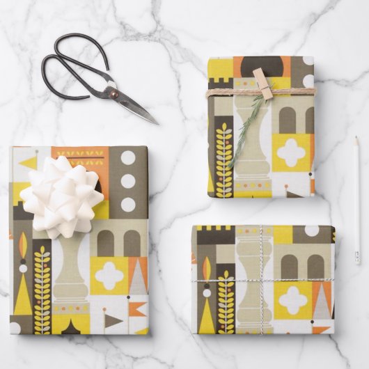 Castle Blocks Oranje Inpakpapier Vel (Voorkant)