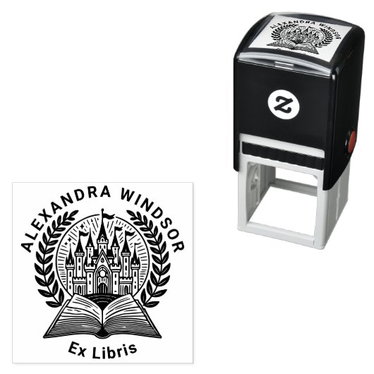 Castle, Book Wreath Lijst Ex Libris Naam Zelfinktende Stempel (In situ)