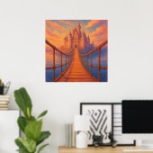 Castle Bridge - Pastel Painting Style Fantasy Art Poster (Thuiskantoor)