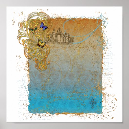 Castle & Butterflies Storybook Poster Print (Voorkant)