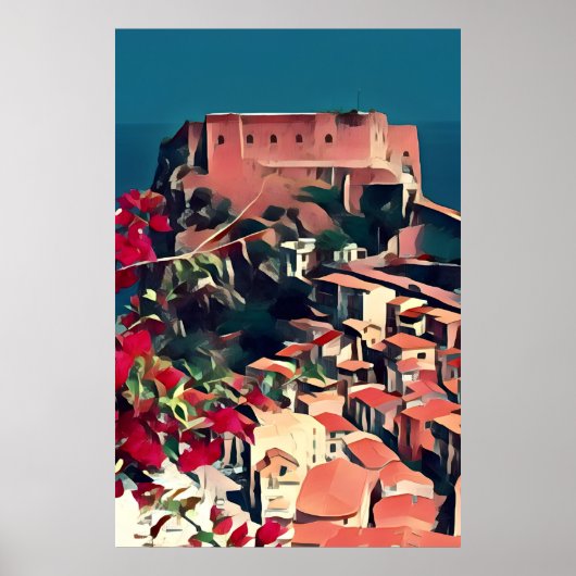 Castle by the Zee Italië Art Print (Voorkant)