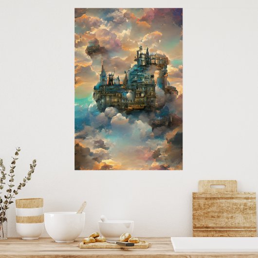 Castle, Cartoon Castle, Castle in Sky, middeleeuws Poster (Keuken)