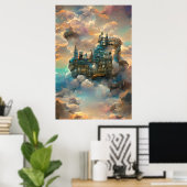 Castle, Cartoon Castle, Castle in Sky, middeleeuws Poster (Thuiskantoor)